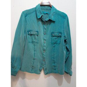 Vintage Womens Corduroy Casual Outdoor Button Down Shirt XL Teal Pockets